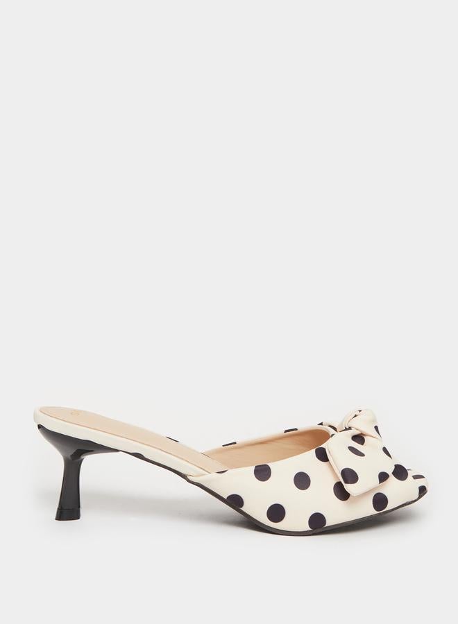 Styli Beige Polka Dot Kitten Heel Sandals - Image 1